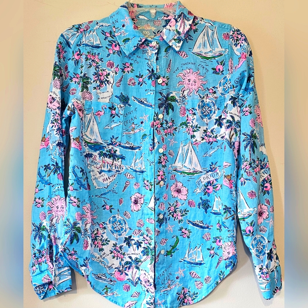 Lilly Pulitzer Florida Print long sleeve top. Women's XXS